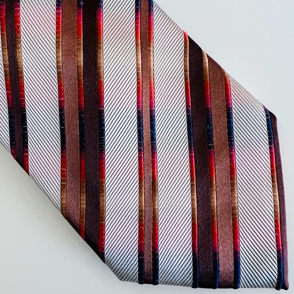 PIATTELLI PLATINUM 100% Italian Silk Tie Cream/Brown Multi NWOT